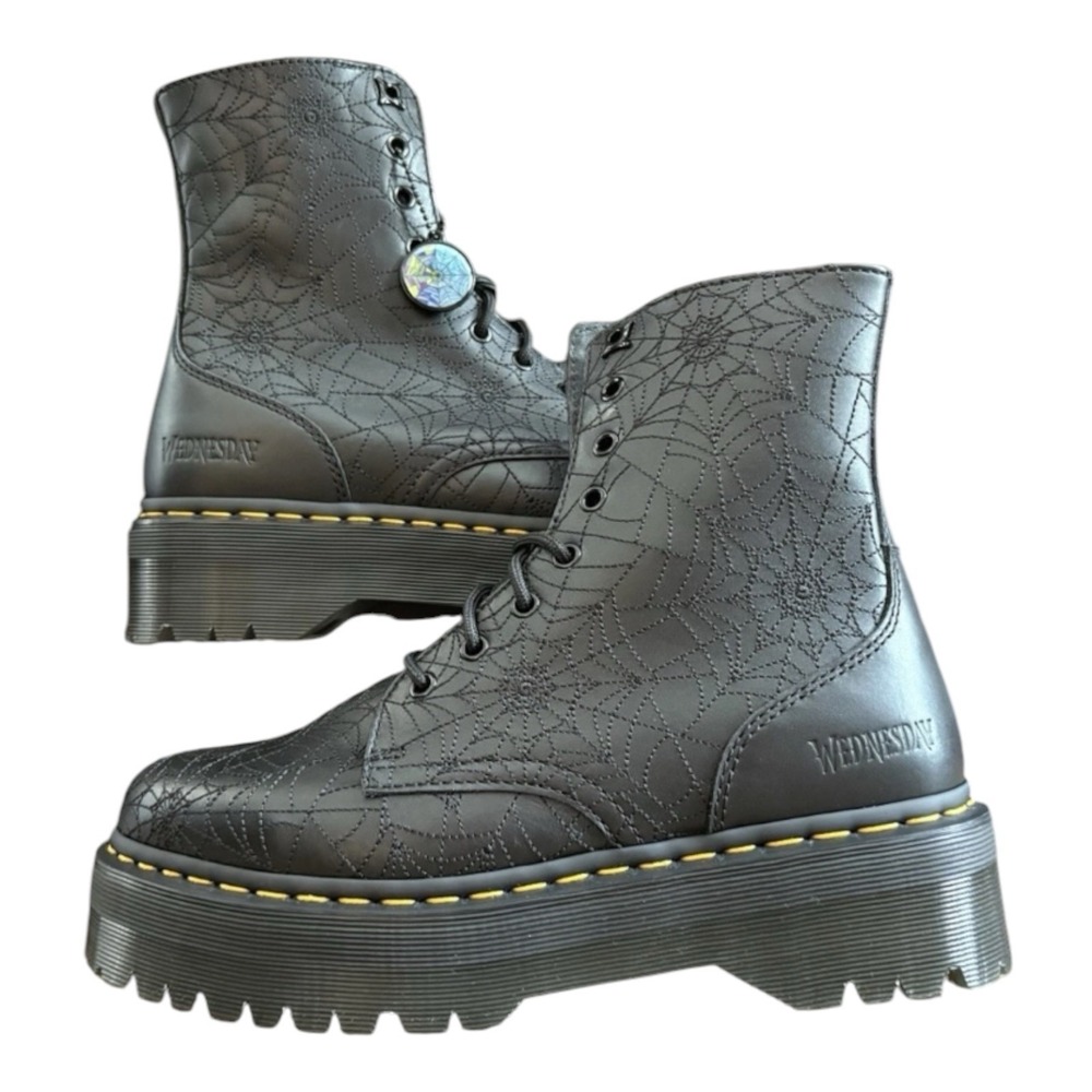 Dr Martens x Wednesday Jadon Spiderweb Platform Boots Black Goth Women Size 6